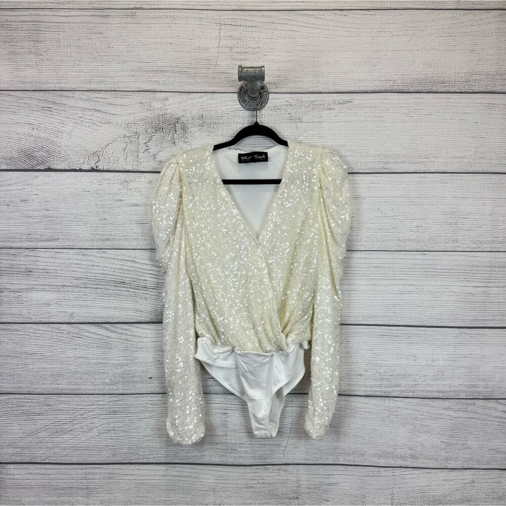 white birch Ivory Sequin Wrap Bodysuit